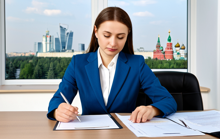 Businesswoman in a Modern Office**

"A professional businesswoman in a modest business suit, sitting at a desk in a modern office in Moscow, fully clothed, appropriate attire, safe for work, perfect anatomy, natural proportions, professional photography, high quality. She is reviewing documents with a focused expression. The office is bright and airy with a view of the Moscow skyline. Family-friendly."

**