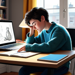 Freelance Character Designer at Work**

"A young freelance character designer, fully clothed in a comfortable sweater and jeans, sitting at a desk in a brightly lit home office. The desk is covered with sketchbooks, a Wacom tablet, and reference materials. A cat is curled up asleep nearby. The style is a professional digital painting, with soft lighting and realistic textures. Safe for work, appropriate content, professional, perfect anatomy, well-formed hands, natural pose, family-friendly."

**