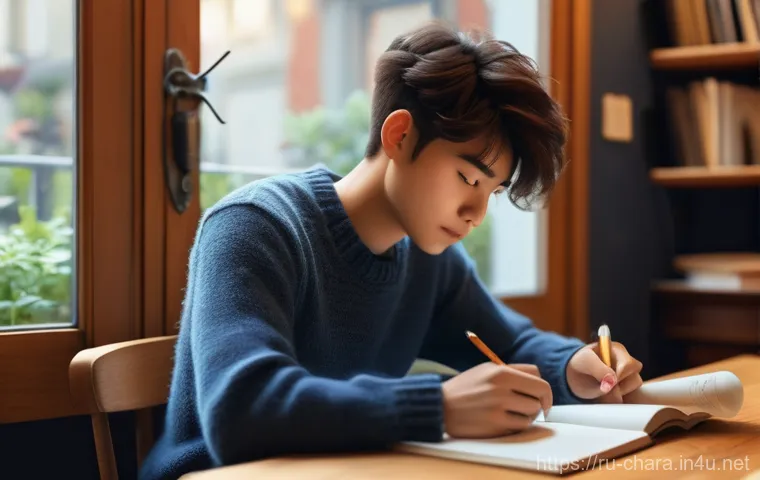 캐릭터디자인 자격증 학습을 위한 무료 자료 활용 - **Prompt:** A focused young character designer, approximately 20-24 years old, sitting in a warmly l...