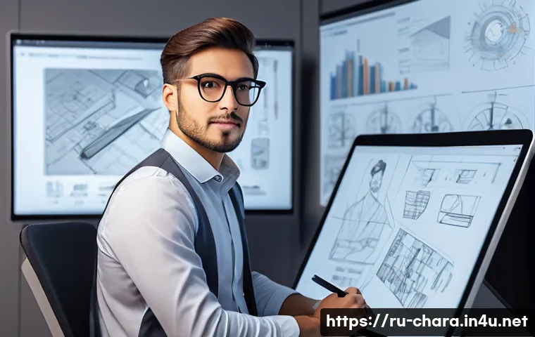 캐릭터디자인 자격증 취득 후 커리어 기회 - A confident young professional character designer in a modern animation studio environment, wearing ...