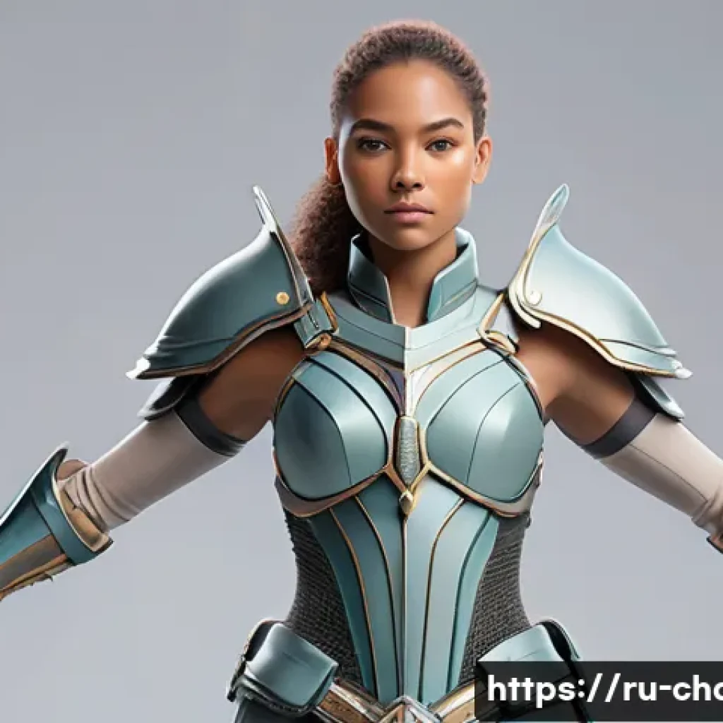 캐릭터디자인 자격증 필수 과목 심화 학습 - A highly detailed character design of a confident young adult female warrior with realistic anatomy ...