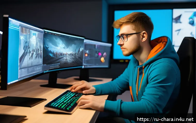 캐릭터디자인 자격증 취득 후 진로 선택 방법 - A professional character designer working at a modern Russian game development studio, surrounded by...